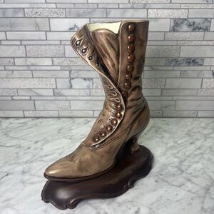 Vintage ATLANTIC MOLD Ceramic VICTORIAN SHOE HighTop Button Boot Decor Vase 1970